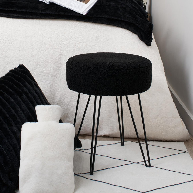 Metal Accent Stool, Polyester, Black