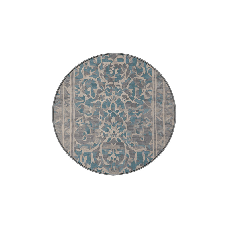 Tapis gris lavable à la machine, Rond 7 pi