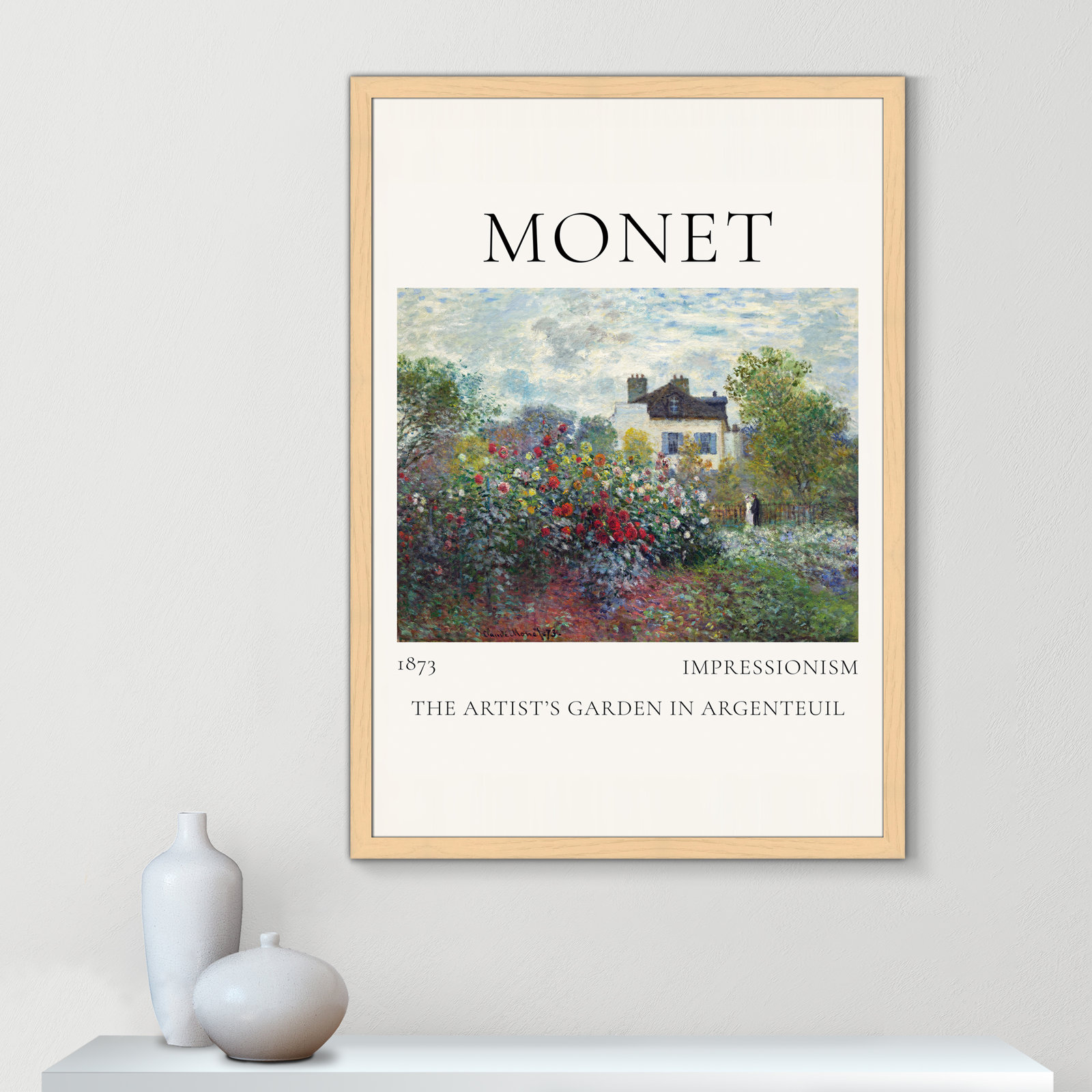 Artists Garden in Argenteuil Print by Claude Monet, No, Natural Single Picture Frame, 55" H x 39" W x 1.25" D