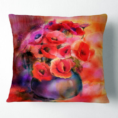 Bouquet de coquelicots mignons dans un vase - coussin à imprimé floral