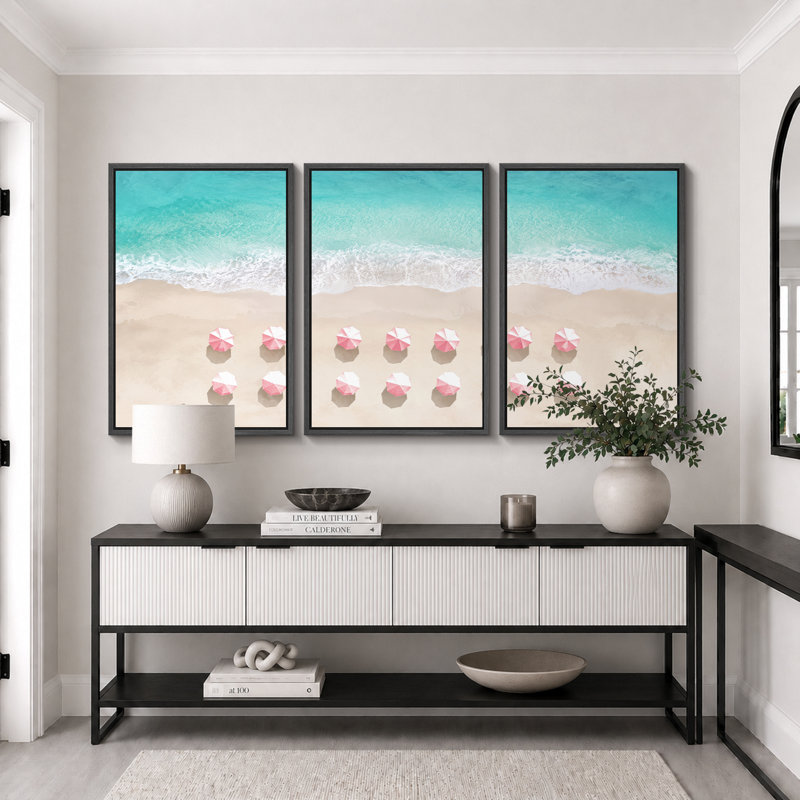 Reproduction de giclée sur toile encadrée 3 pièces, 36" H x 72" W x 1.5" D, Black Frame
