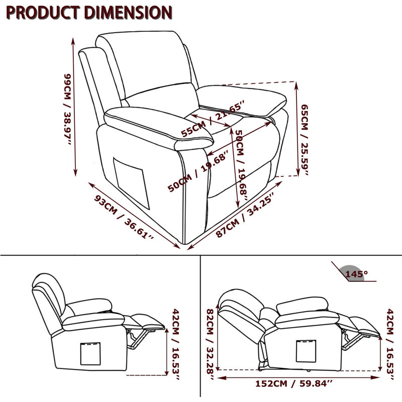 Amenah 93cm Wide Lift Assist Ergonomic Recliner, Brown