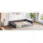 Lit plateforme tapissier en bois pleine grandeur avec garde-corps et coussin, gris