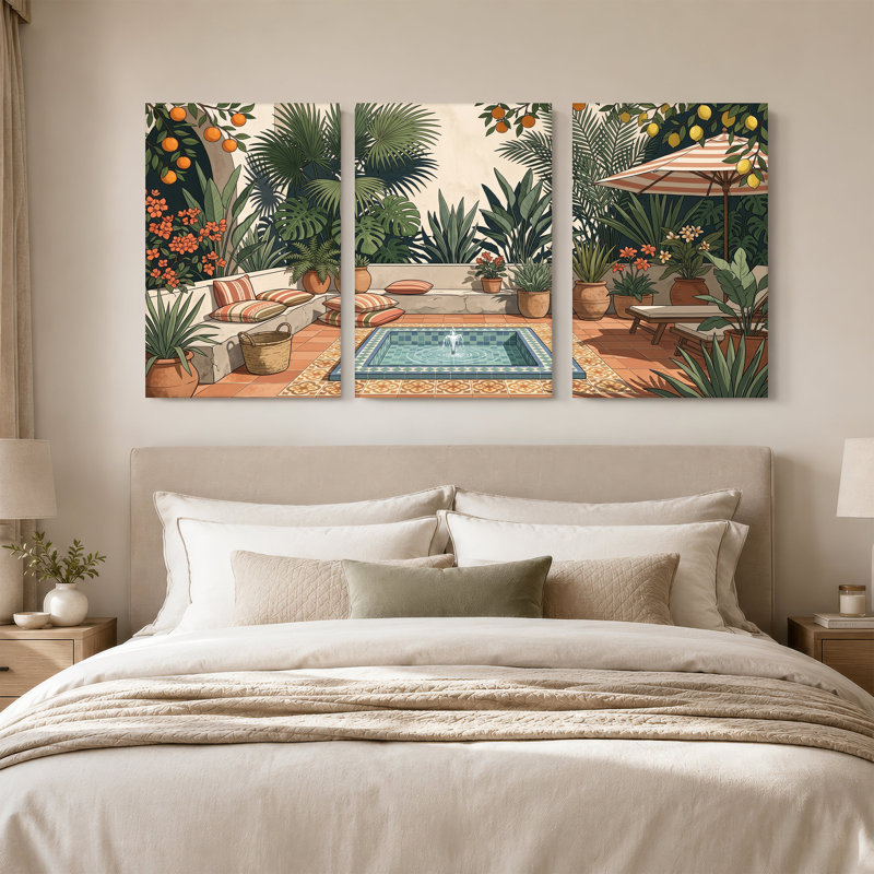 Ensemble de 3 toiles tropicales avec des agrumes et des pots en terre cuite, 24"H x 16"W x 3pcs