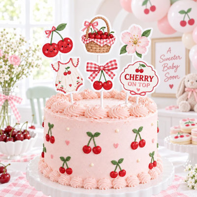 Cherry on Top Cake Topper Set, 6 Unique Cherry Baby Shower Designs