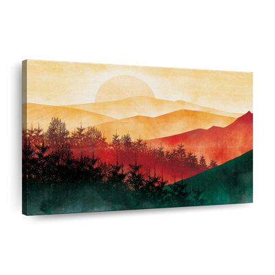 Coucher de soleil, paysage de forêt