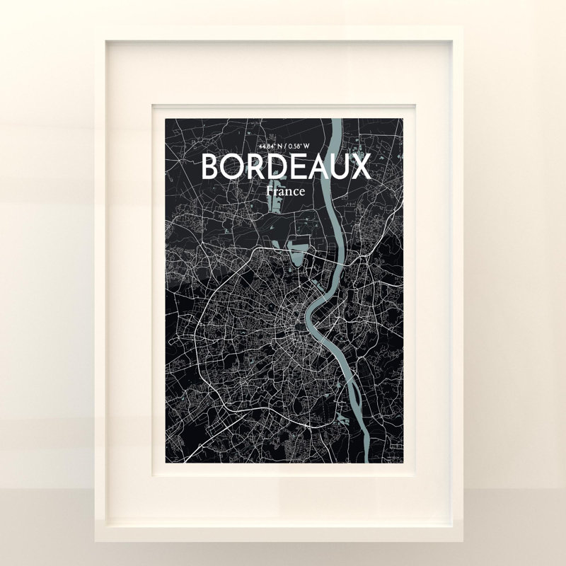 Bordeaux City Map In Midnight - No Frame Print, 24cm H x 18cm W x 0.05cm D