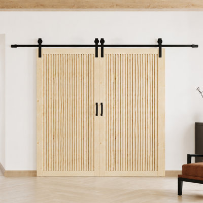 Porte de grange coulissante à panneau de lattes en bois - La porte intérieure en bois massif comprend la trousse de quincaillerie d'installation (assemblage requis)