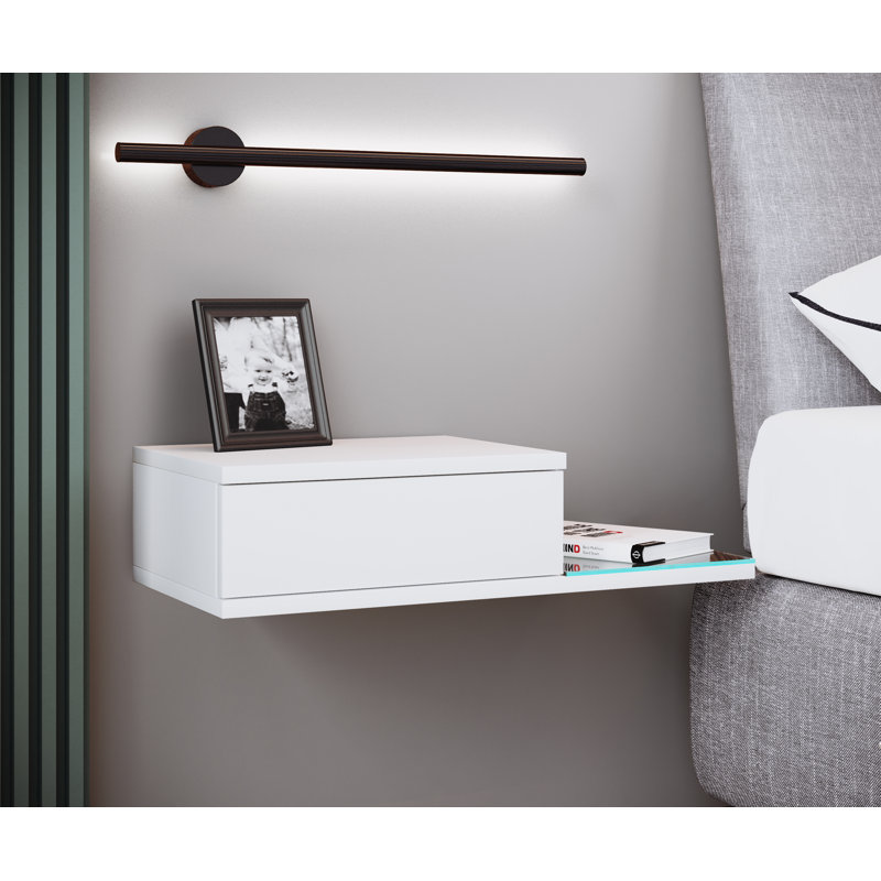Ayvia Manufactured Wood Bedside Table, White, 15cm H x 60cm W x 30cm D