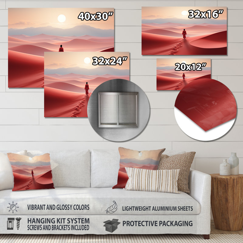 Man Solitude In Space Desert I - Desert Metal Wall Art, 24" H x 32" W x 1" D