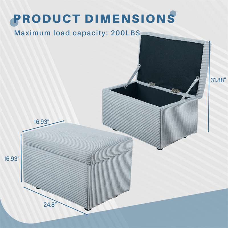 Large Corduroy Storage Ottoman Bench, Rectangular Foot Rest With Hidden Storage For Bedroom, Living Room, Or Entryway