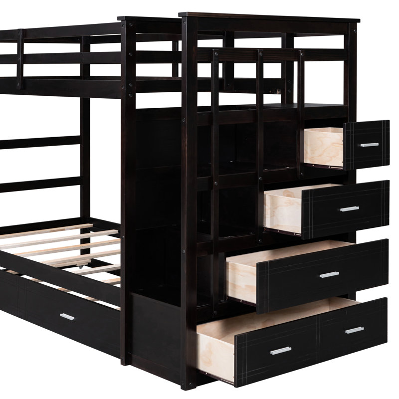 Lit simple superposé au-dessus avec un design fonctionnel et un lit gigogne - Bois massif pour la chambre à coucher, Espresso