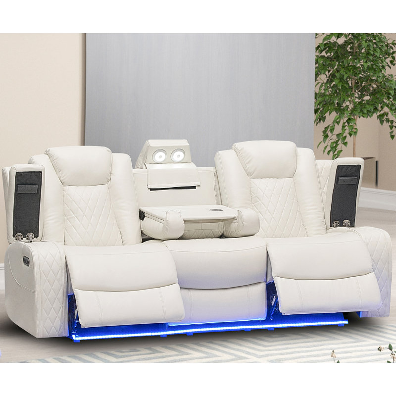 Canapé inclinable manuel en cuir végétalien 84,4 po, White Faux Leather