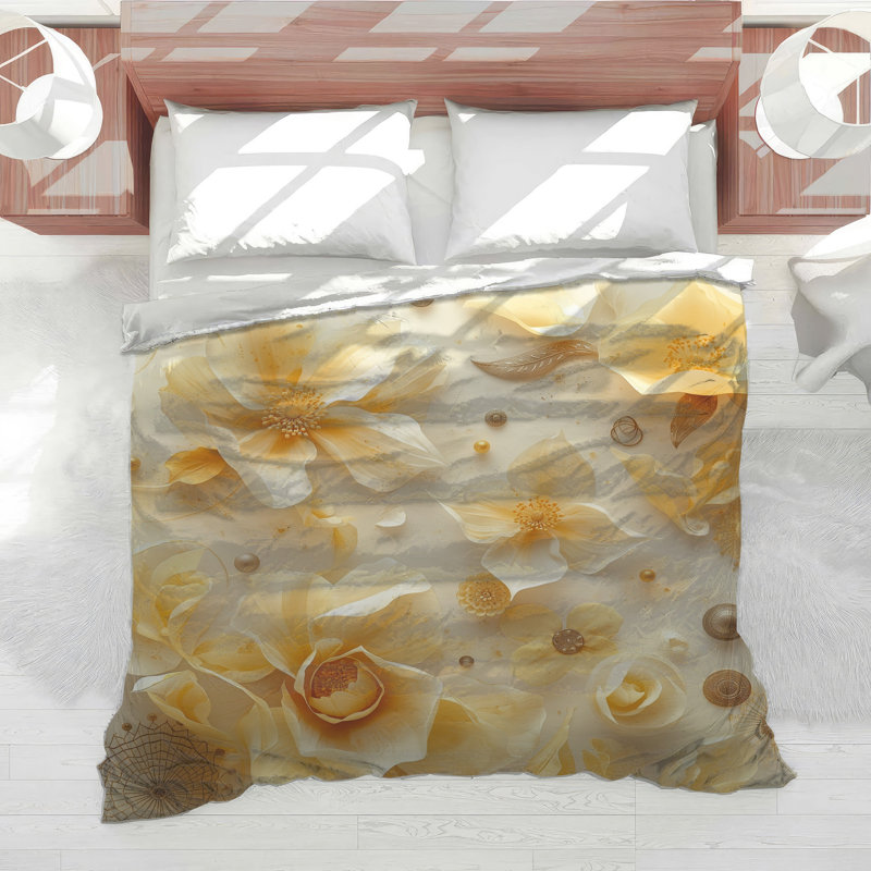 Golden Paper Flowers Comforter, Twin