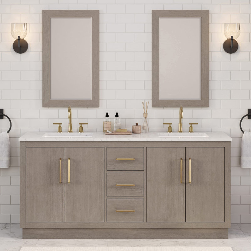 Ensemble de meuble-lavabo double 72 po Kamila, Or satiné, 60"