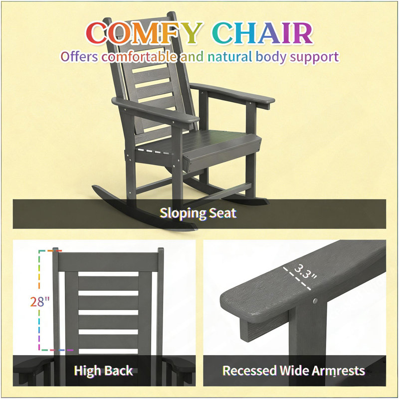 Chaises larges avec accoudoirs, chaises berçantes d'extérieur 2 pièces, Gris foncé