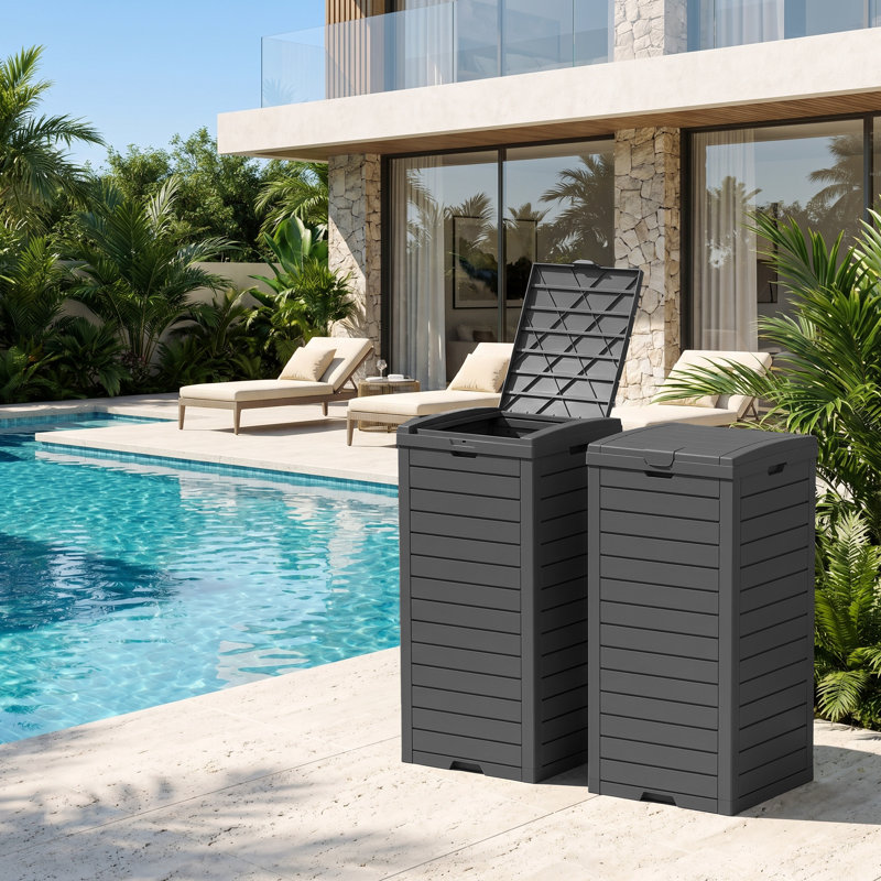 Lot de 2 poubelles extérieures de 117 litres (31 gallons) – Conception à double couvercle avec bac amovible, Noir