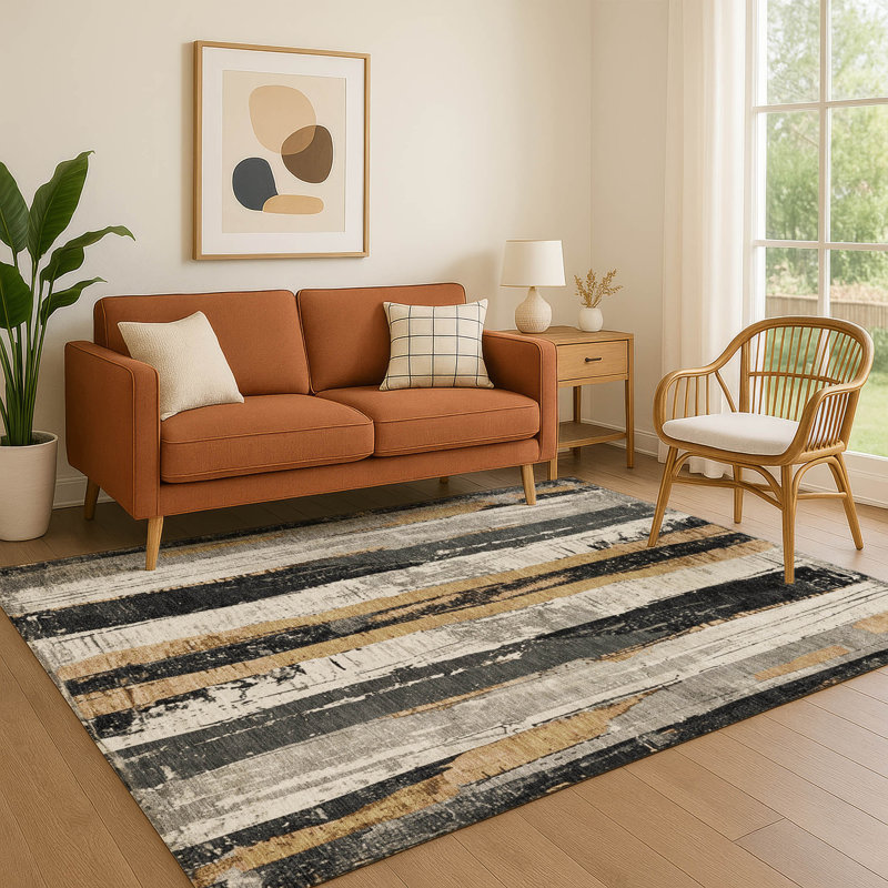 Tapis à rayures Premium lavable à la machine AMF1872, Rectangle 10 pi x 14 pi