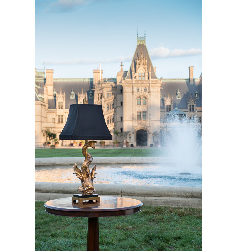 Gold Leaf Dragon Table Lamp with Black Silkette Shade