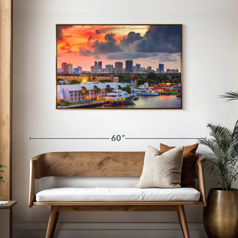 Fort Lauderdale en Floride, Cadre flottant doré, 43 po x 29 po