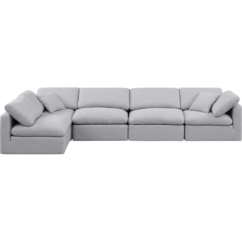 Hinami Upholstered L-Shaped Sectional Reversible, Grey Linen Textured Fabric