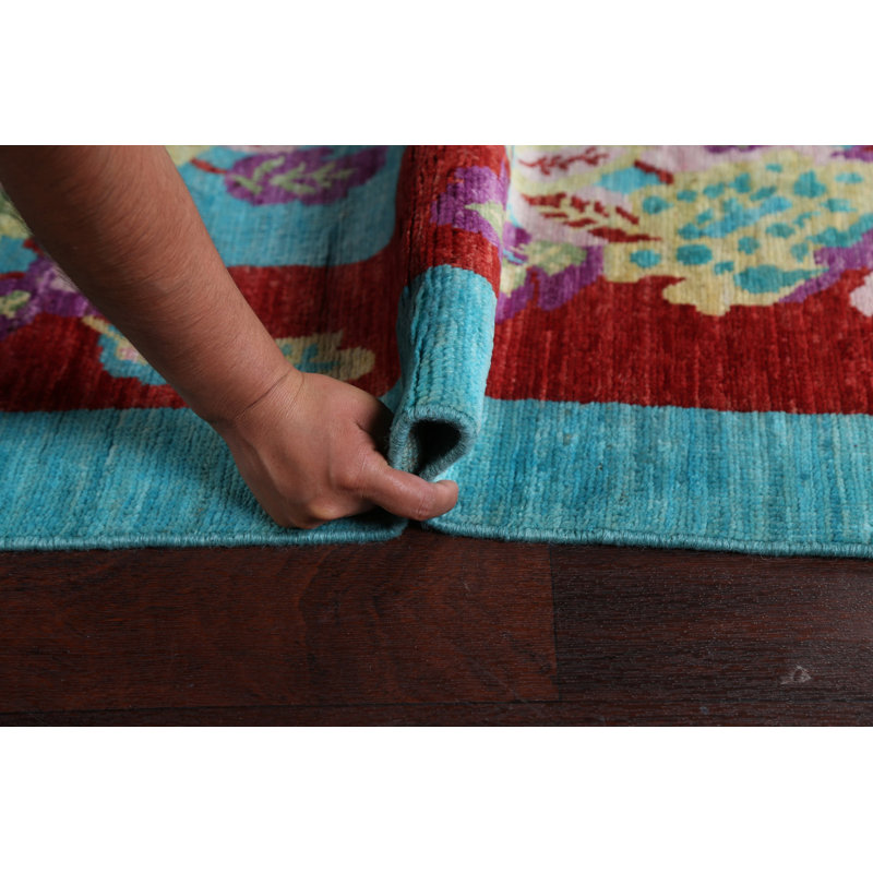 Tapis abstrait à teinture végétale noué à la main 9 pi 2 po x 11 pi 7 po