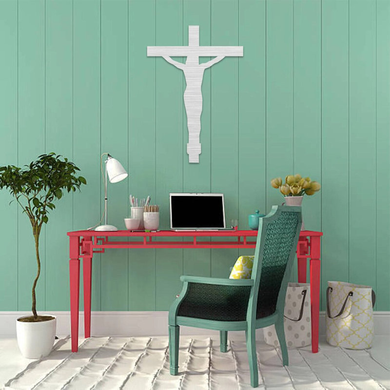 Art mural croix en crucifix - décoration murale religieuse chrétienne - silhouette de croix de Jésus, Noir