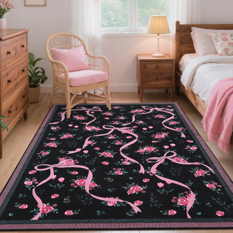 Tapis décoratif lavable, Noir, Rectangle 9' x 12'
