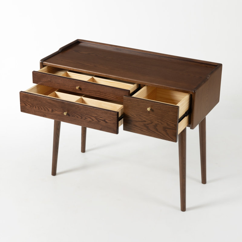 Meuble-lavabo en frêne massif 39,4 po avec 3 tiroirs, Non, L 39,4 po, Brown-stained Ash