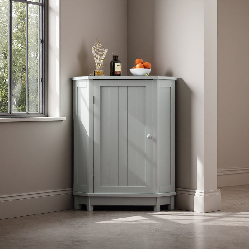 Bathroom Cabinet Triangle Corner Storage Cabinet With Adjustable Shelf Modern Style MDF Board, Gray