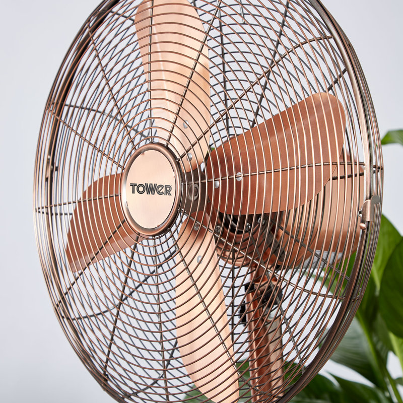 Tower Metal Pedestal Fan with 3 Speeds, Automatic Oscillation, 16, 50W, Copper