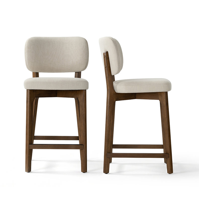 Tabourets de bar 25,5 po de hauteur comptoir avec structure en bois massif et siège rembourré, Beige