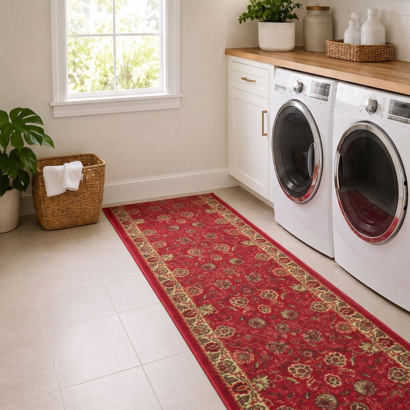 Homeline Non-Slip Rubberback Oriental Indoor Runner Rug, Dark Red, Runner 2'7" x 15'