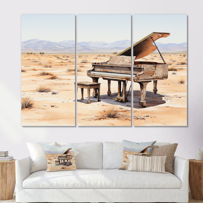 Watercolor Desert Piano Grace II - Piano, art mural, Toile tendue, H 32 po x l 48 po x P 1 po