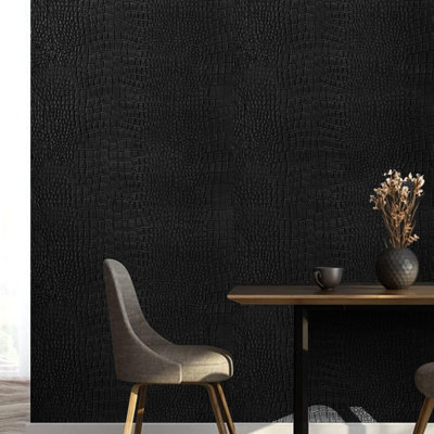 Wudnaye Black Crocodile Peel And Stick Wallpaper - 15.7" X 393.6" Removable 3D Textured Vinyl Wallpaper For Cabinets, Furniture, And DIY Projects