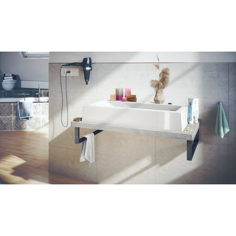 Ebern Designs Richand 95mm L x 51mm W Marble Rectangular Sink with Tap, Oxide concrete effect