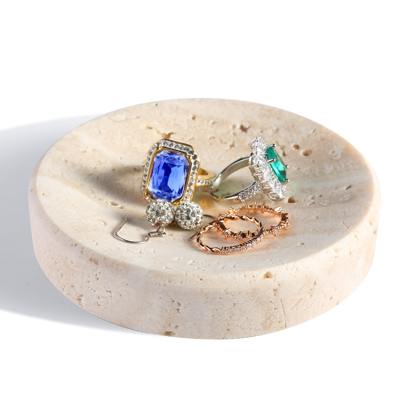 Guein 4in Natural Marble Tray,Calacatta Viola, Travertino Romano