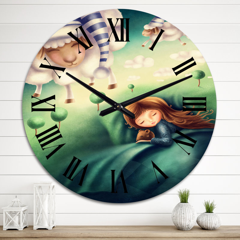 Petite fille et mouton chasseur - Horloge murale pour enfants, Moyen