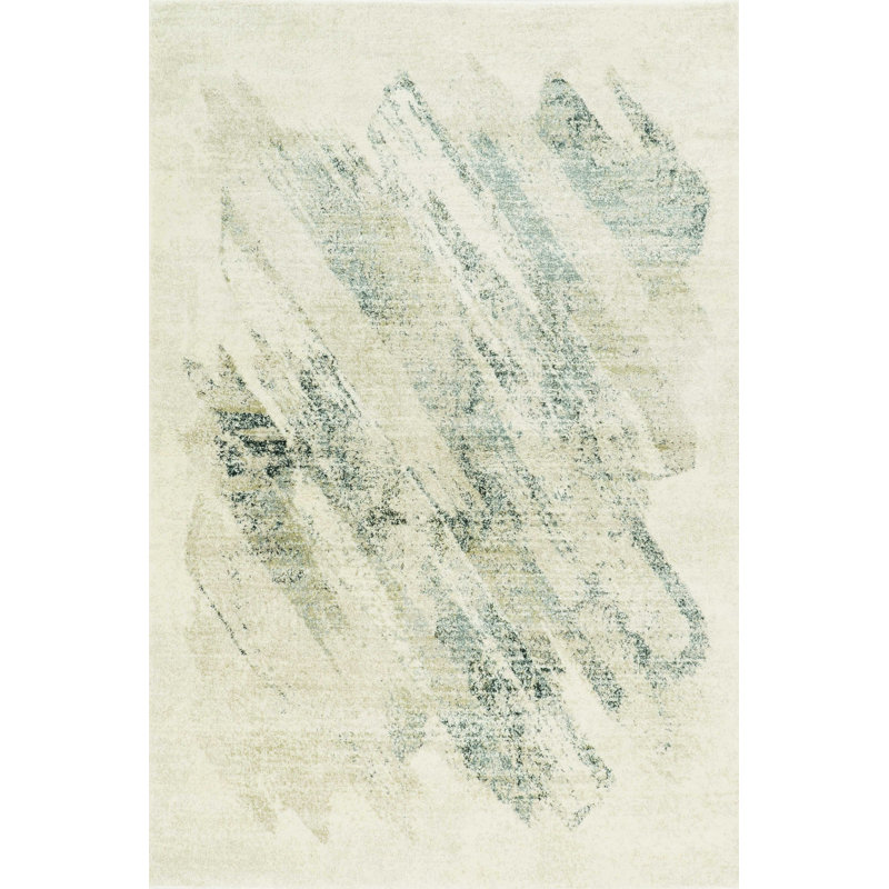 Ploumi Gray and Ivory Abstract Distressed Area Rug, Rectangle 5'3" x 7'7"