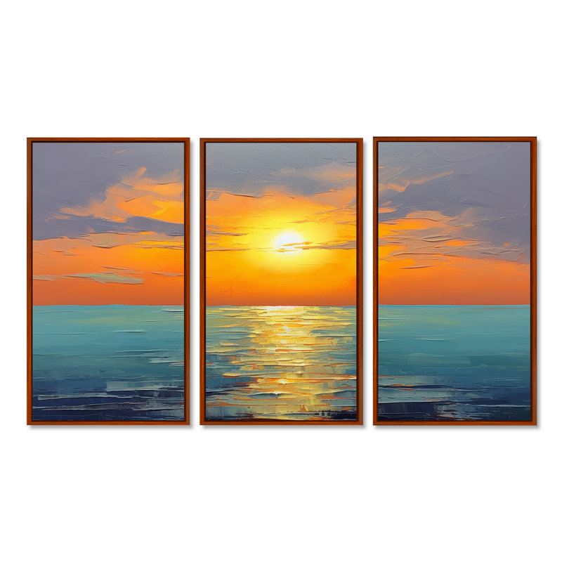 Rubino - Ensemble de décoration murale coucher de soleil, Cadre flottant brun, H 32 po x l 48 po x P 1 po