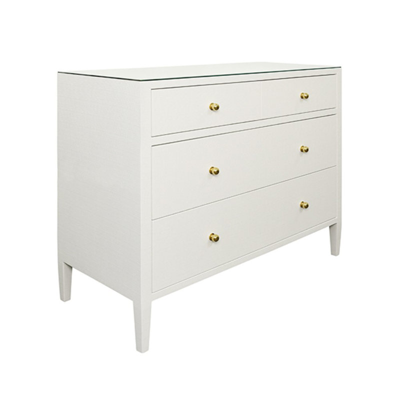 Commode à quatre tiroirs avec plateau en verre, Blanc