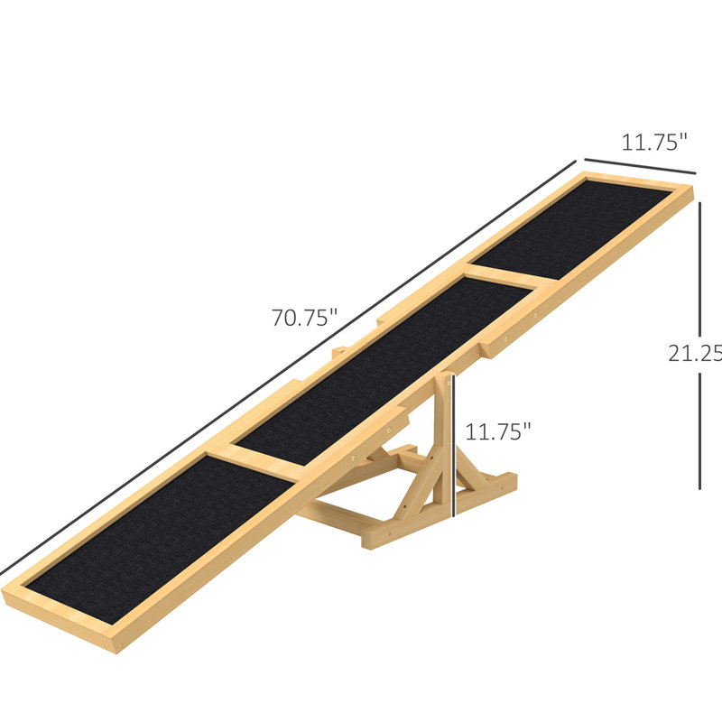 Balançoire à bascule en bois jaune 71 po x 12 po x 12 po pour chien