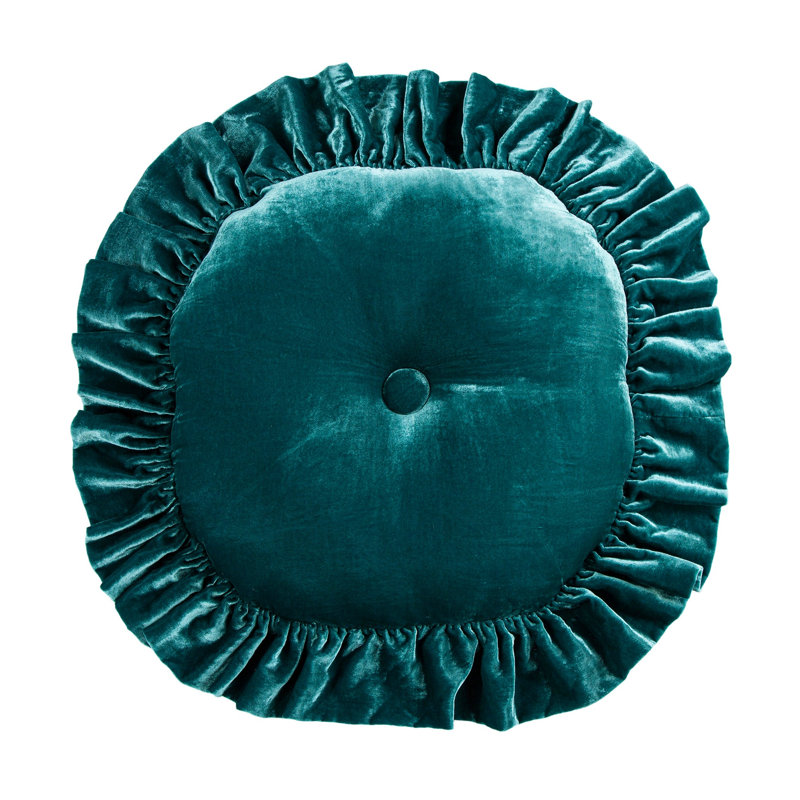 Coussin décoratif rond en velours de soie Stella, Bleu sarcelle
