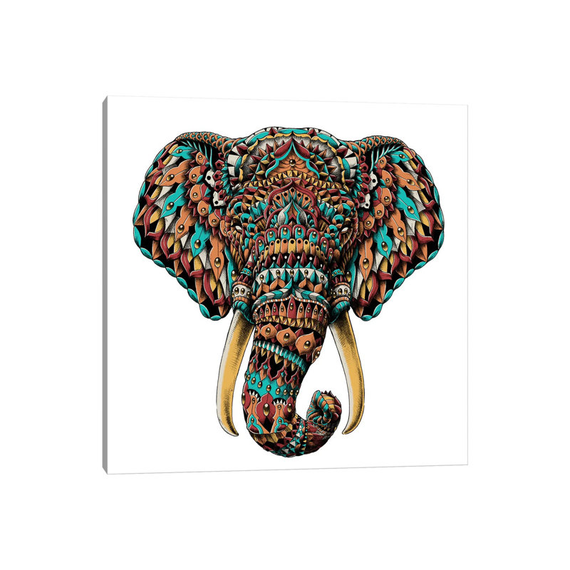 Ornate Elephant Head In Color II by Bioworkz - Wrapped Canvas Print