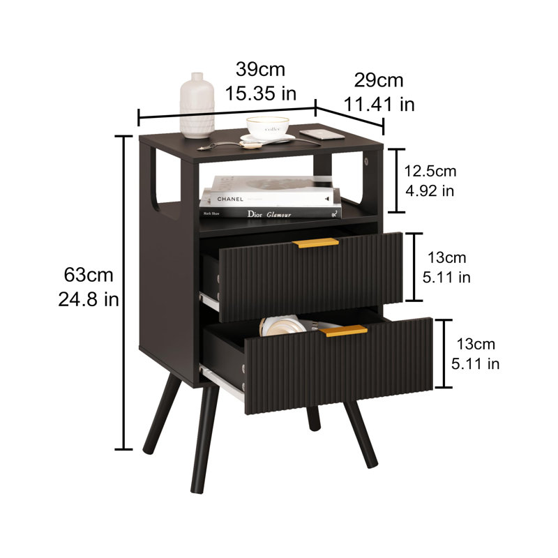 39cm W Manufactured Wood Bedside Table