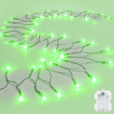 String Lights Outdoor Waterproof 9.8ft 30 LED, Green Battery Operated Halloween Lights with Timer Clear Wire for Indoor & Outdoor Christmas Halloween St.Patric Decorations Garland Party Garden