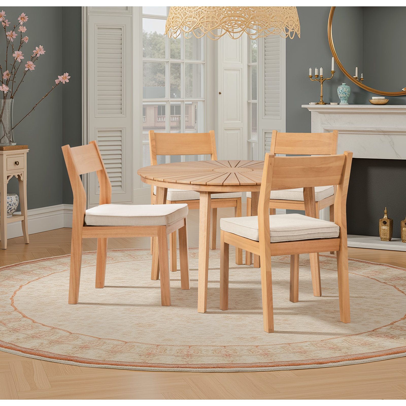 Solid Wood Patio Dining Chair with Cushion Seat (Set of 2)