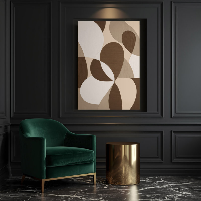 Art abstrait sur toile beige, H 18 po x l 12 po