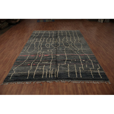Modern Art-Inspired Moroccan Area Rug 9x13 with Elegant Line Work