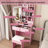 Small Makeup Vanity Desk With Mirror & Adjustable Led Lights,Built-In Power Outlet & Hidden Storage, Includes Padded Stool & Shelf,Space-Saving Dressing Table For Small Bedrooms-1856475660